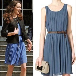 Zara Azure Blue Pleated Dress with white belt